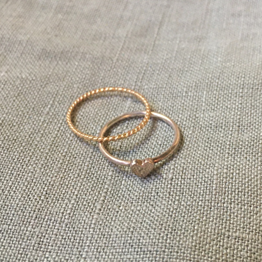 Catbird heart and twisted knuckle stacker rings